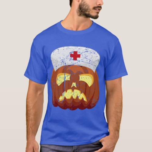 Pumpkin Nurse Scary Halloween Funny Distressed T_Shirt