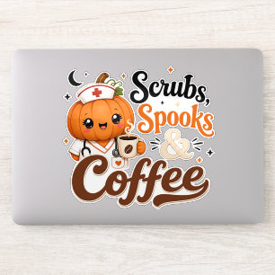 Pumpkin Nurse Scrubs Spooks Coffee Halloween  Sticker