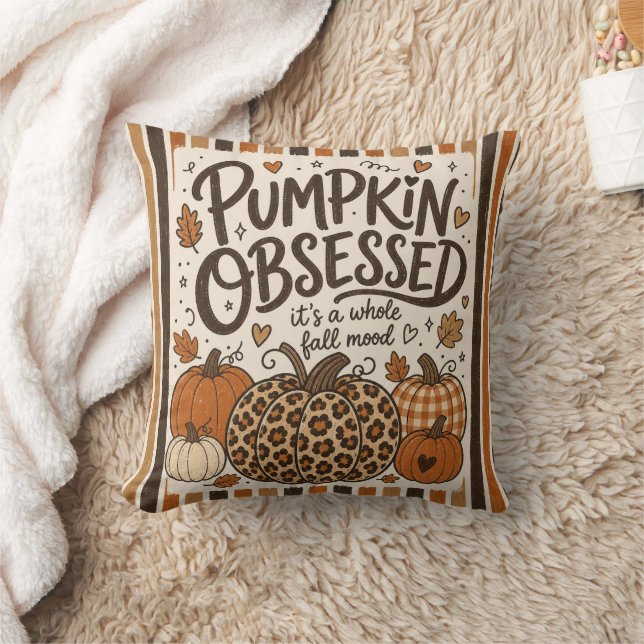 Pumpkin Obsessed Cozy Fall Mood Throw Pillow (Blanket)