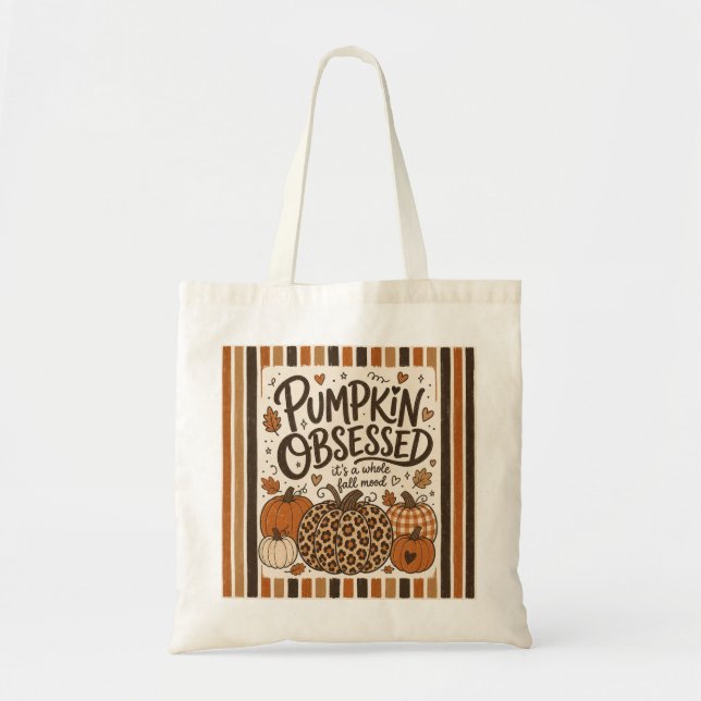 Pumpkin Obsessed Fall Mood Leopard Print Tote Bag (Front)
