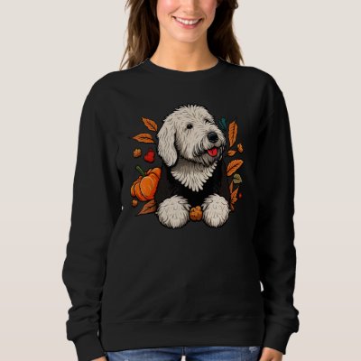 Pumpkin Old English Sheepdog costume on Bobtail Ha Sweatshirt
