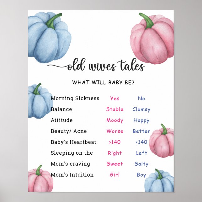 Pumpkin Old Wives Tales Gender Reveal Board  Poster (Front)