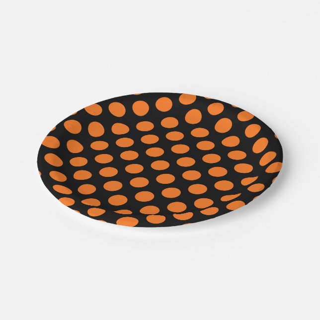 Pumpkin on Black Large Size Polka Dots Paper Plates (Angled)