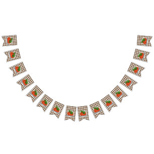 Pumpkin on Brown Plaid - Happy Thanksgiving Bunting Flags