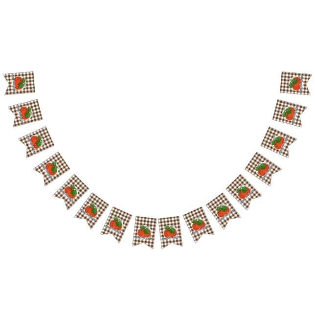 Pumpkin on Brown Plaid - Happy Thanksgiving Bunting Flags (All)