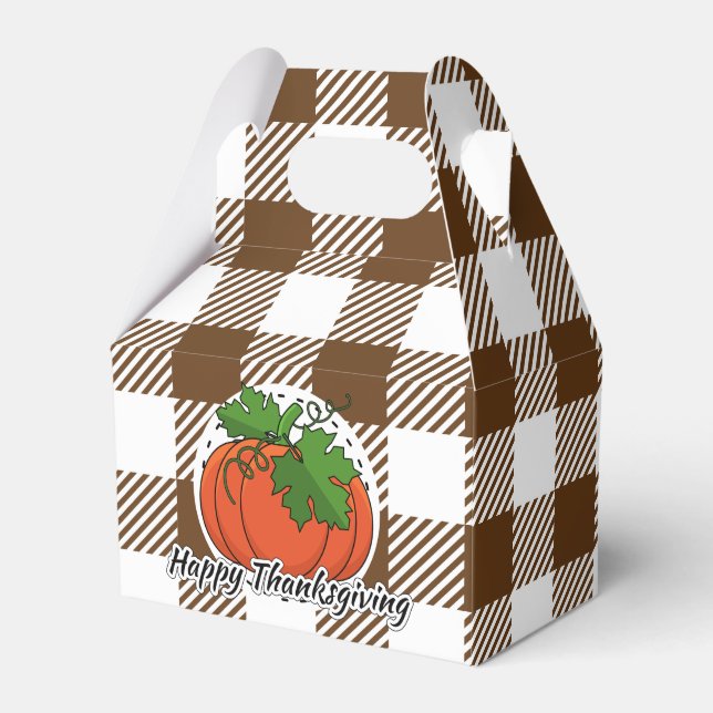Pumpkin on Brown Plaid - Happy Thanksgiving Favor Boxes (Front Side)