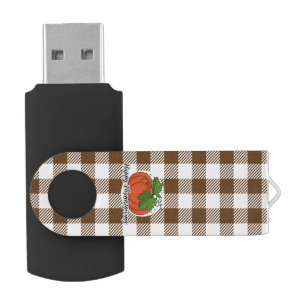 Pumpkin on Brown Plaid - Happy Thanksgiving Flash Drive