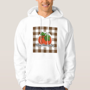 Pumpkin on Brown Plaid - Happy Thanksgiving Hoodie