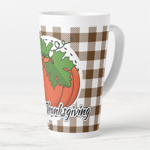Pumpkin on Brown Plaid - Happy Thanksgiving Latte Mug