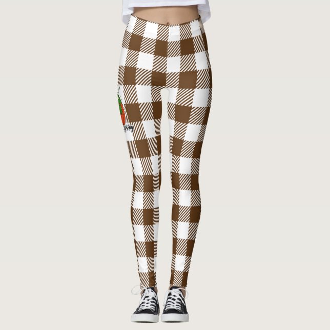 Pumpkin on Brown Plaid - Happy Thanksgiving Leggings (Front)