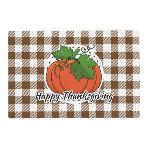Pumpkin on Brown Plaid - Happy Thanksgiving Placemat