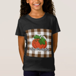 Pumpkin on Brown Plaid - Happy Thanksgiving T-Shirt