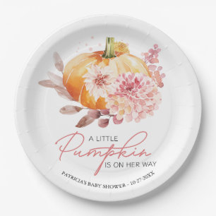 Pumpkin "On Her Way" Baby Shower Personalized Paper Plates