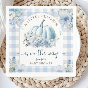 Pumpkin On The Way Baby Shower Boy Blue Fall Napkins