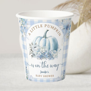 Pumpkin On The Way Baby Shower Boy Blue Fall Paper Cups