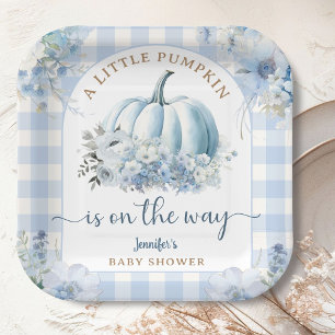 Pumpkin On The Way Baby Shower Boy Blue Fall Paper Plates
