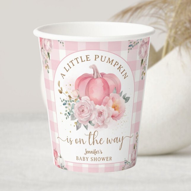 Pumpkin On The Way Baby Shower Girl Pink Fall Paper Cups (Creator Uploaded)