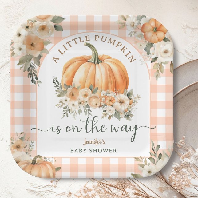 Pumpkin On The Way Fall Baby Shower Gender Neutral Paper Plates (Creator Uploaded)