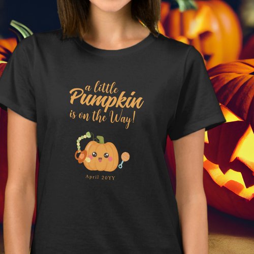 Pumpkin on the Way Halloween Baby Announcement T_Shirt