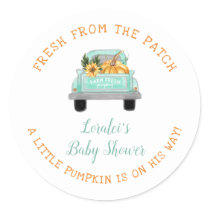 Pumpkin On The Way Old Farm Truck Fall Baby Shower Classic Round Sticker