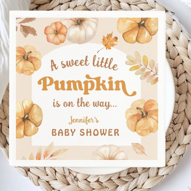 Pumpkin on The Way Retro Fall Baby Shower Paper Napkins (Creator Uploaded)