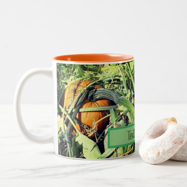 Pumpkin On Vine Nature Personalized Two-Tone Coffee Mug (With Donut)