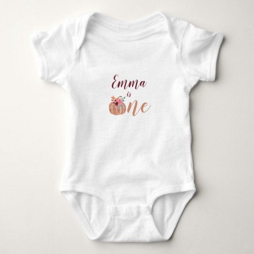 Pumpkin one first birthday with name baby bodysuit
