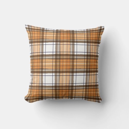 Pumpkin Orange and Brown Plaid Fall Throw Pillow