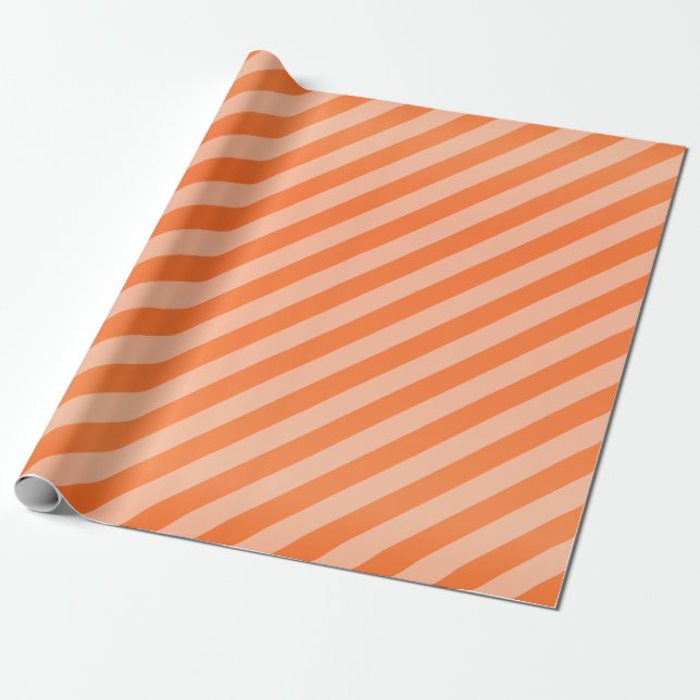 Pumpkin Orange and Diagonal Stripes Wrapping Paper (Unrolled)