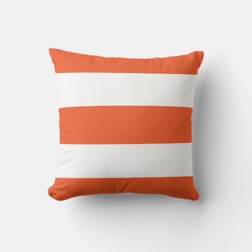 Pumpkin Orange and White Bold Stripe Throw Pillow