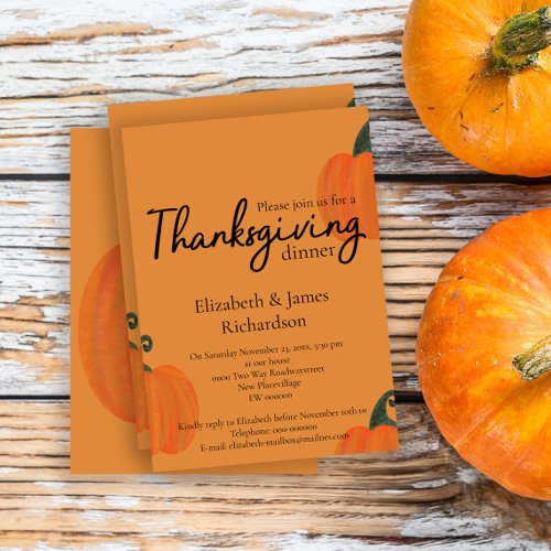 Pumpkin orange autumn simple Thanksgiving dinner Invitation