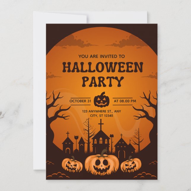 Pumpkin Orange & Black Simple Halloween Party  Invitation (Front)