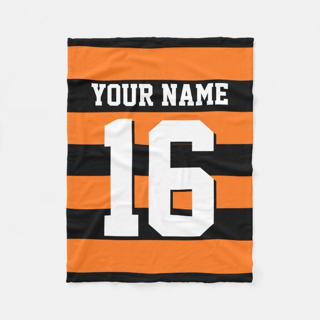 Pumpkin Orange Black Team Jersey Preppy Stripe Fleece Blanket (Front)