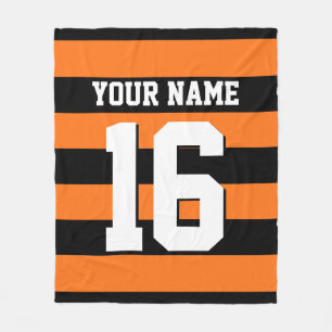 Pumpkin Orange Black Team Jersey Preppy Stripe Fleece Blanket