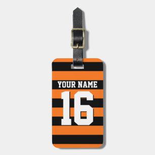 Pumpkin Orange Black Team Jersey Preppy Stripe Luggage Tag