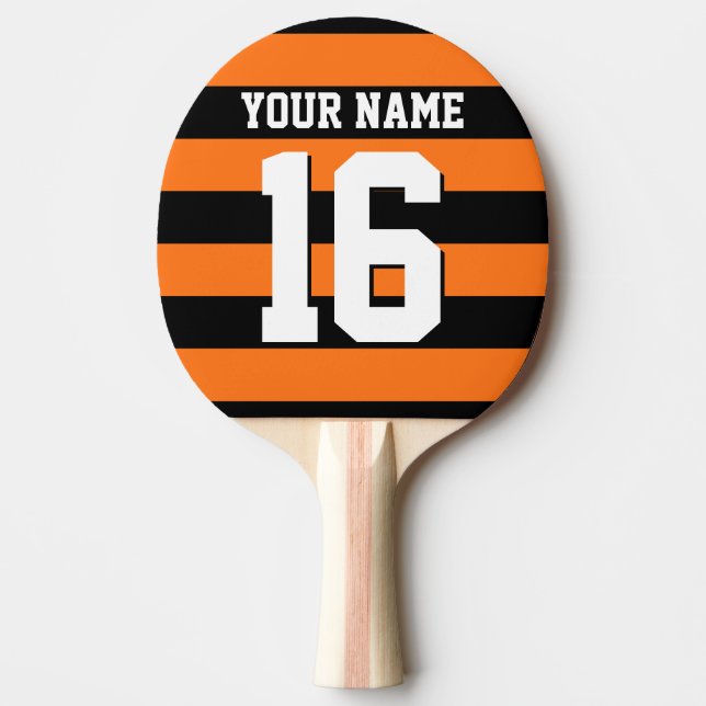 Pumpkin Orange Black Team Jersey Preppy Stripe Ping-Pong Paddle (Front)