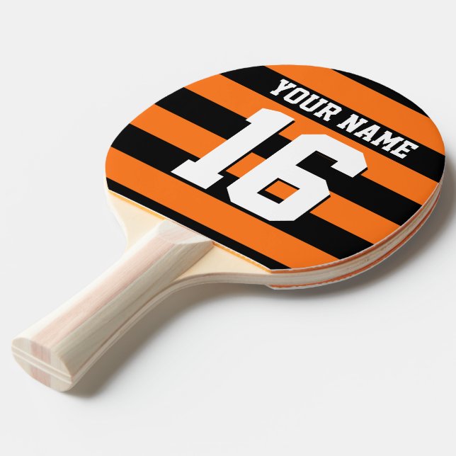 Pumpkin Orange Black Team Jersey Preppy Stripe Ping-Pong Paddle (Front Angle)