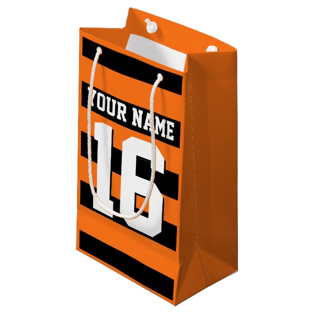 Pumpkin Orange Black Team Jersey Preppy Stripe Small Gift Bag (Front Angled)