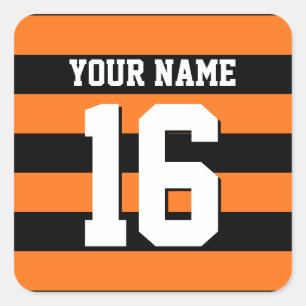 Pumpkin Orange Black Team Jersey Preppy Stripe Square Sticker