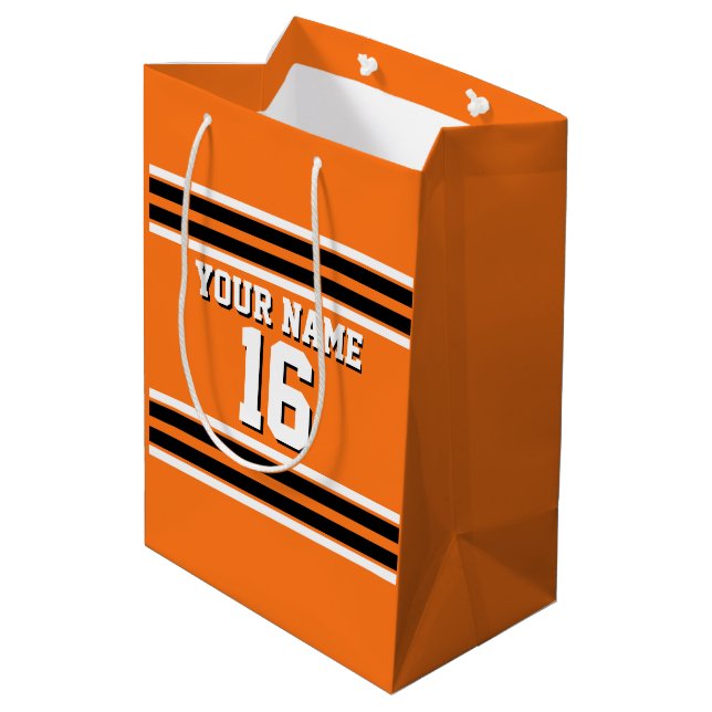 Pumpkin Orange Blk Team Jersey Custom Number Name Medium Gift Bag (Back Angled)