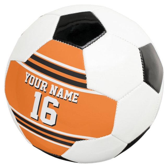Pumpkin Orange Blk Team Jersey Custom Number Name Soccer Ball (Three Quarter)