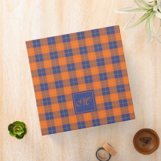 Pumpkin Orange Blue Tartan Plaid Monogrammed