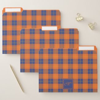 Pumpkin Orange Blue Tartan Plaid Monogrammed