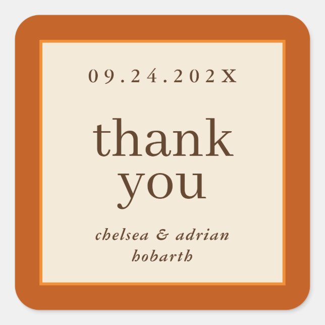 Pumpkin Orange Border Simple Fall Wedding Favor Square Sticker (Front)