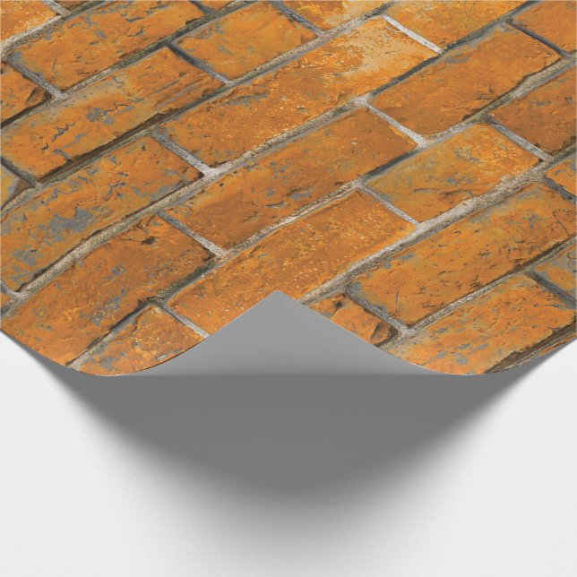 Pumpkin Orange Brick Wall Pattern Wrapping Paper (Corner)