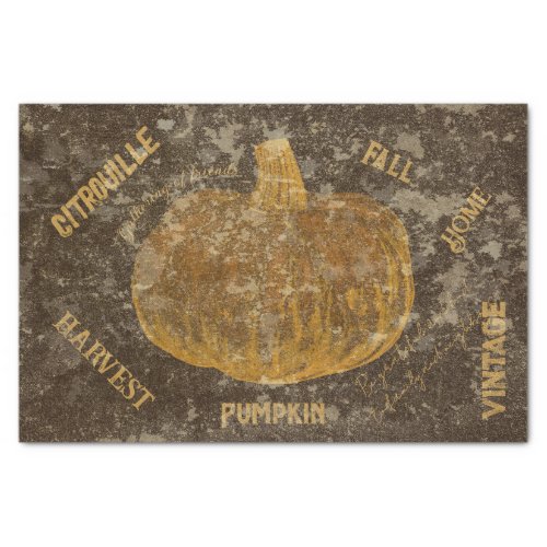 Pumpkin Orange Brown Texture Vintage Autumn Script Tissue Paper