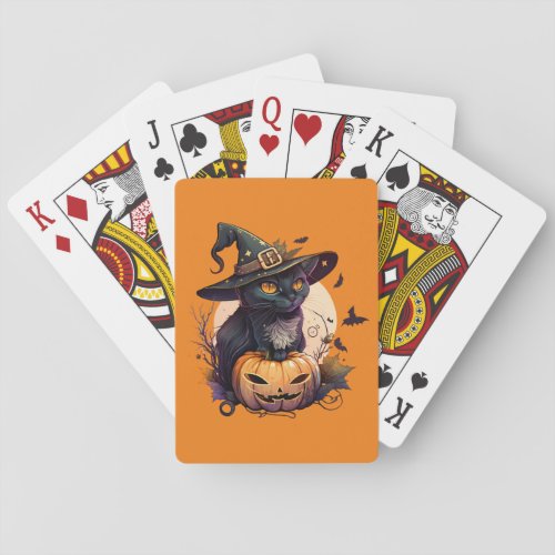 Pumpkin Orange Cat Lovers Halloween Black Cat  Poker Cards