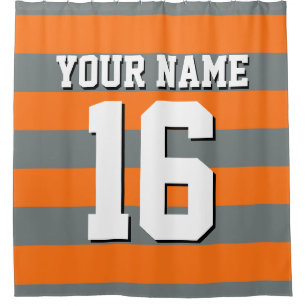 Pumpkin Orange Charcoal Sports Jersey Stripe Shower Curtain