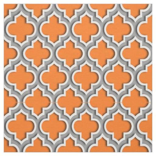 Pumpkin Orange, Dark Gray Moroccan Quatrefoil #5DS Fabric