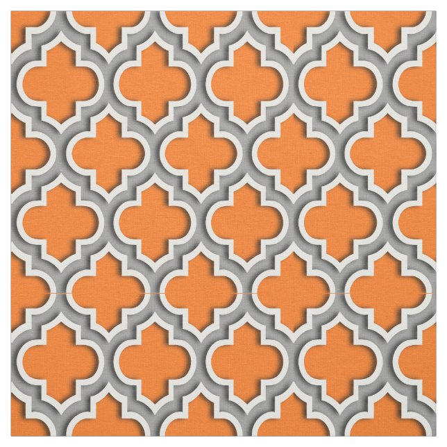Pumpkin Orange, Dark Gray Moroccan Quatrefoil #5DS Fabric (Swatch)